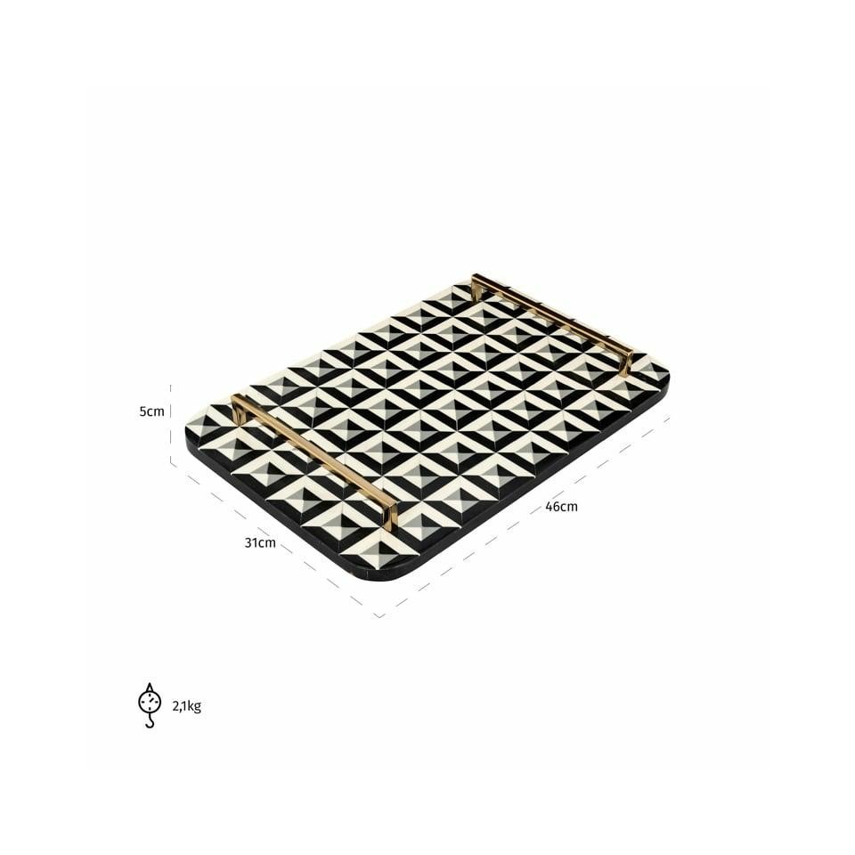 TACA dekoracyjna, prostokątna z żywicy, geometryczny wzór, złote uchwyty, wymiary TACA dekoracyjna, prostokątna z żywicy, geometryczny wzór, złote uchwyty, wymiary