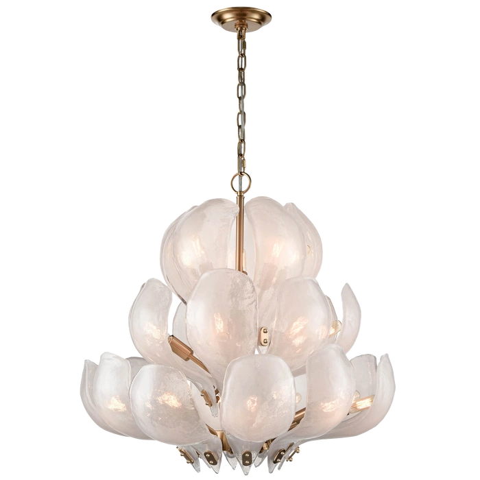 LAMPA WISZĄCA Cannes, mosiężny stelaż, szklany klosz w formie liści, modern classic, duża, piękna LAMPA WISZĄCA Cannes, mosiężny stelaż, szklany klosz w formie liści, modern classic, duża, piękna
