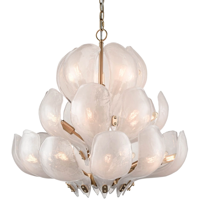 LAMPA WISZĄCA Cannes, mosiężny stelaż, szklany klosz w formie liści, modern classic, duża, wyjątkowa LAMPA WISZĄCA Cannes, mosiężny stelaż, szklany klosz w formie liści, modern classic, duża, wyjątkowa