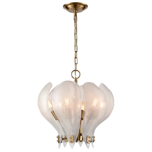 LAMPA WISZĄCA Cannes, mosiężny stelaż, szklany klosz w formie liści, modern classic, mała