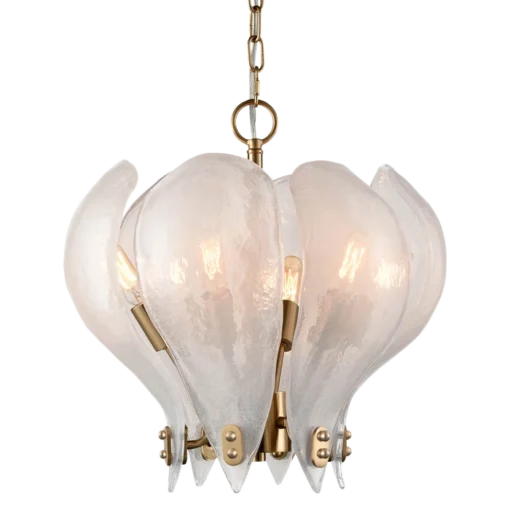 LAMPA WISZĄCA Cannes, mosiężny stelaż, szklany klosz w formie liści, modern classic, mała, piękna