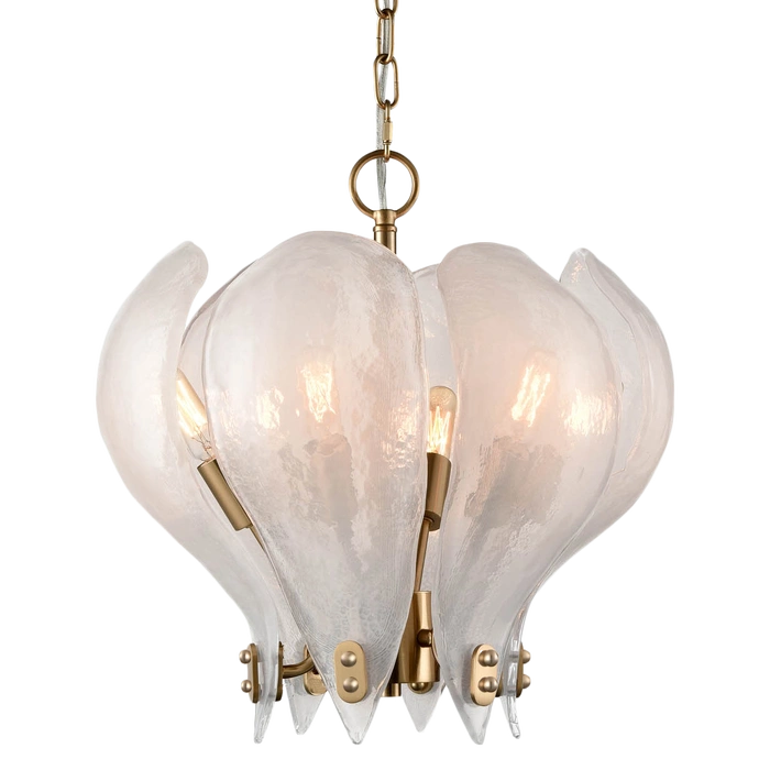 LAMPA WISZĄCA Cannes, mosiężny stelaż, szklany klosz w formie liści, modern classic, mała, piękna LAMPA WISZĄCA Cannes, mosiężny stelaż, szklany klosz w formie liści, modern classic, mała, piękna