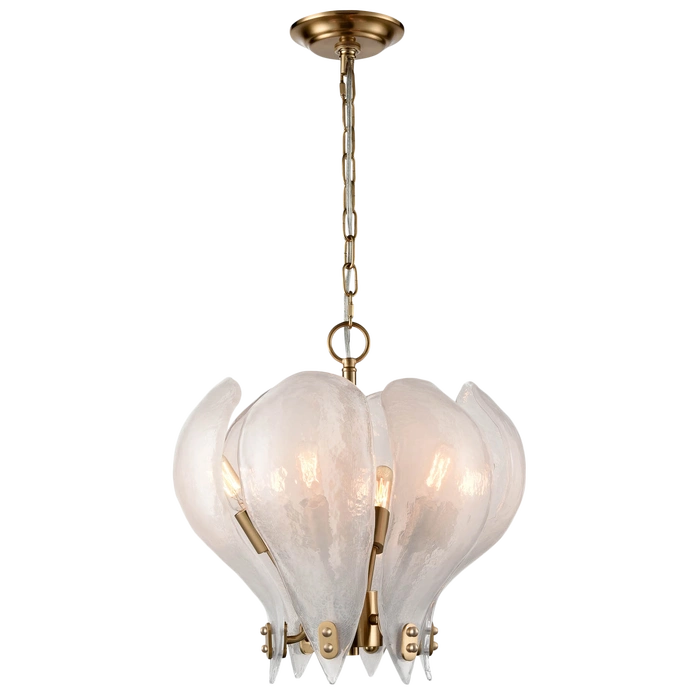 LAMPA WISZĄCA Cannes, mosiężny stelaż, szklany klosz w formie liści, modern classic, mała LAMPA WISZĄCA Cannes, mosiężny stelaż, szklany klosz w formie liści, modern classic, mała