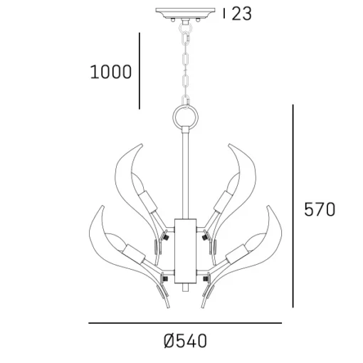 LAMPA WISZĄCA Cannes, mosiężny stelaż, szklany klosz w formie liści, modern classic, średnia, wymiary