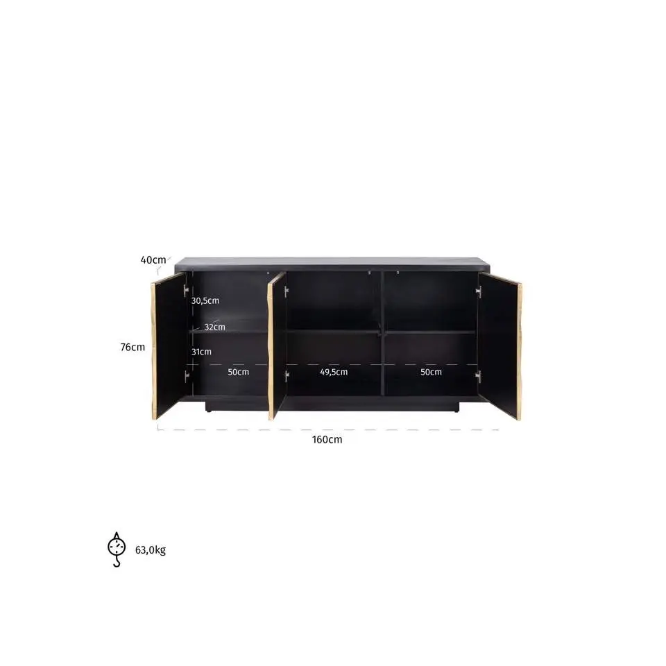 KOMODA czarny korpus, dekoracyjny złoty front 3D, styl glamour, wymiary KOMODA czarny korpus, dekoracyjny złoty front 3D, styl glamour, wymiary