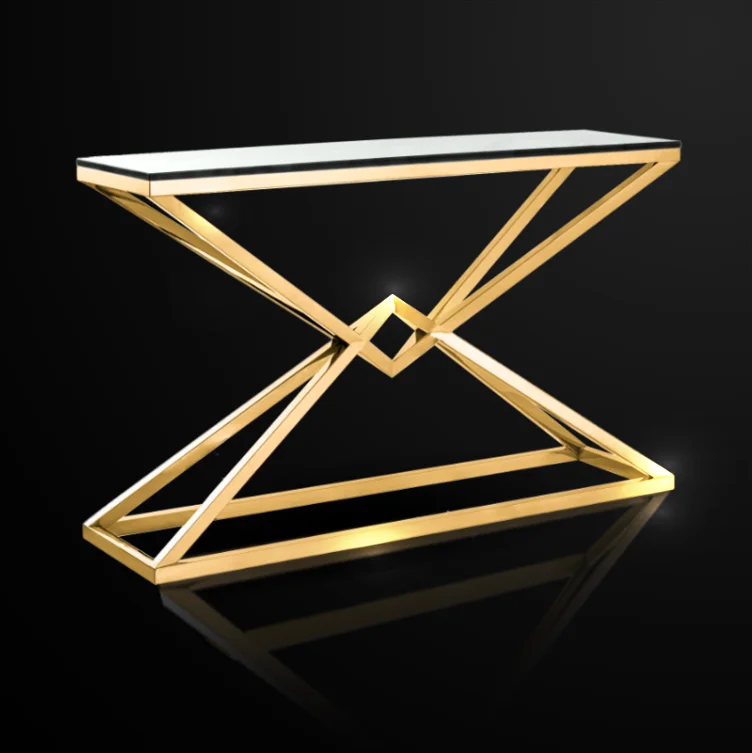 KONSOLA GRAND złoty stelaż, szklany blat, galwanizowana KONSOLA GRAND złoty stelaż, szklany blat, galwanizowana