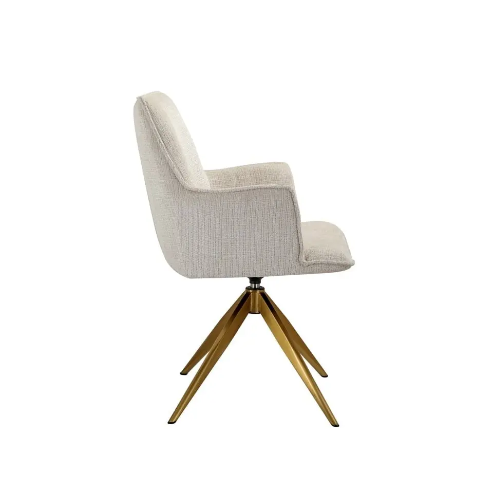 KRZESŁO OBROTOWE z jasnobeżową tkaniną szenilową, złota podstawa, nowoczesne, piękne KRZESŁO OBROTOWE z jasnobeżową tkaniną szenilową, złota podstawa, nowoczesne, piękne