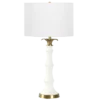 LAMPA STOŁOWA Loboc ceramiczna, biała podstawa, mosiężne, metalowe detale, stylowa, wyjątkowa