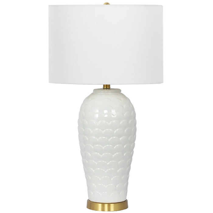 LAMPA STOŁOWA Murcia błyszcząca, biała podstawa z ceramiki, metalowe detale, piękna LAMPA STOŁOWA Murcia błyszcząca, biała podstawa z ceramiki, metalowe detale, piękna