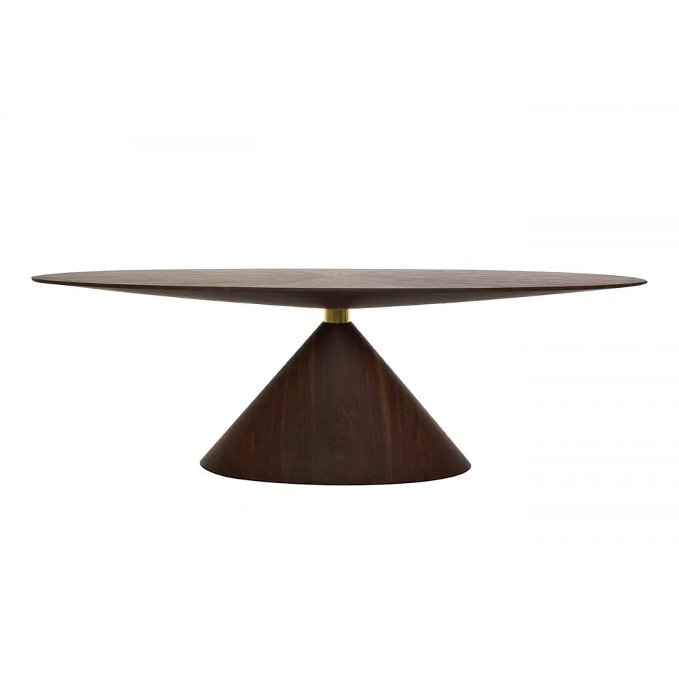 STÓŁ JADALNIANY owalny z naturalnego drewna orzechowego, stożkowa podstawa