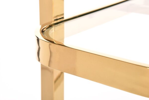 BAREK stolik pomocniczy na kółkach, dwupoziomowy, złoty metalowy stelaż, szklane blaty, glamour-7