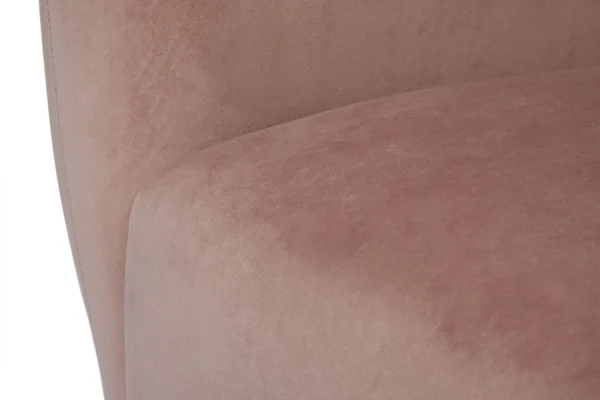 FOTEL o zaokrąglonym, miękkim oparciu z podłokietnikami, złote nóżki, różowy welur, styl pastel cocktail-3 FOTEL o zaokrąglonym, miękkim oparciu z podłokietnikami, złote nóżki, różowy welur, styl pastel cocktail-2