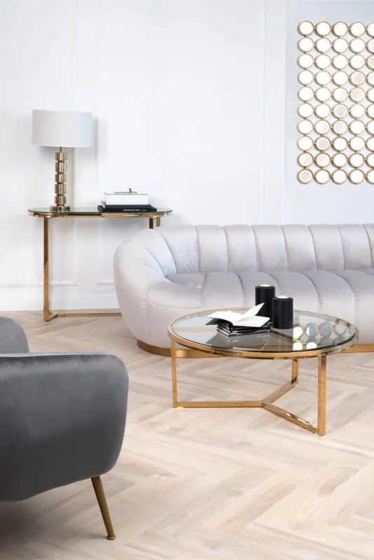 STOLIK KAWOWY na złotym stelażu, wysoki połysk, szklany transparentny blat, nowojorski glamour, piękny STOLIK KAWOWY na złotym stelażu, wysoki połysk, szklany transparentny blat, nowojorski glamour, piękny