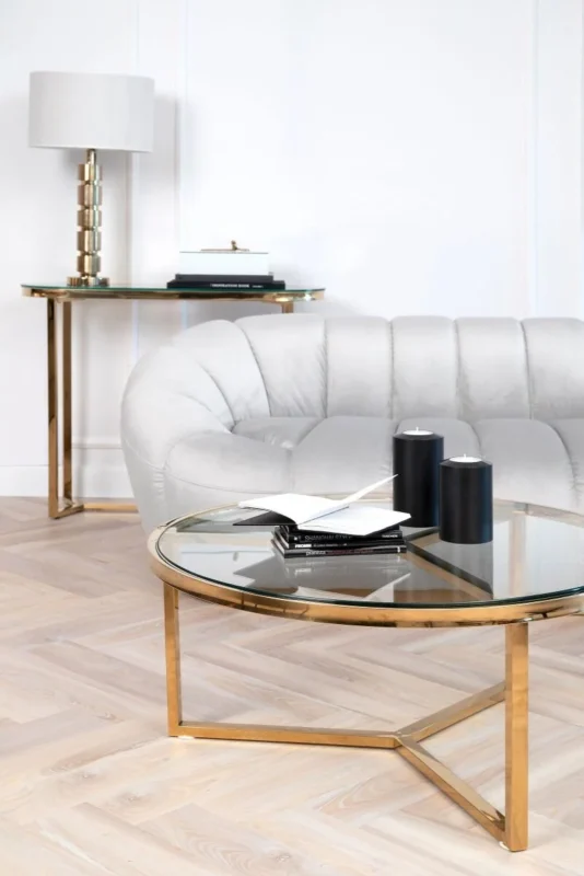 STOLIK KAWOWY na złotym stelażu, wysoki połysk, szklany transparentny blat, nowojorski glamour, wyjątkowy STOLIK KAWOWY na złotym stelażu, wysoki połysk, szklany transparentny blat, nowojorski glamour, wyjątkowy