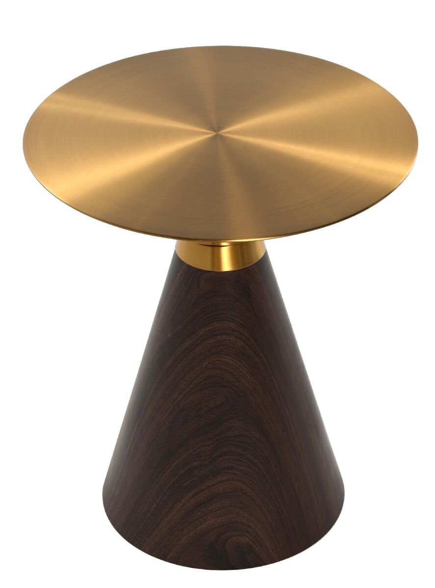 STOLIK KAWOWY w kształcie klepsydry, złoty metalowy blat, brązowa drewniana podstawa, nowoczesny, designerski STOLIK KAWOWY w kształcie klepsydry, złoty metalowy blat, brązowa drewniana podstawa, nowoczesny, designerski