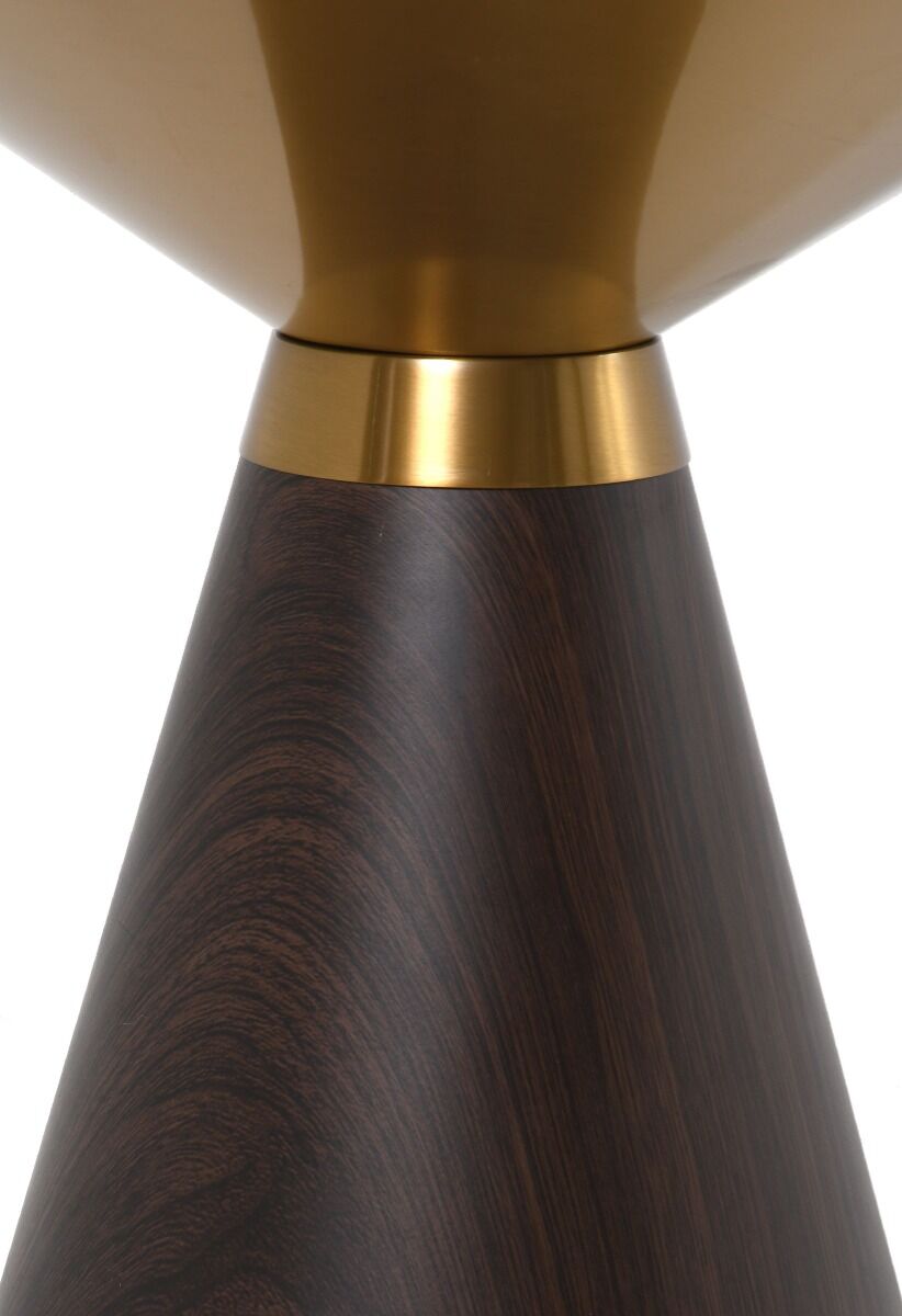 STOLIK KAWOWY w kształcie klepsydry, złoty metalowy blat, brązowa drewniana podstawa, nowoczesny, detale STOLIK KAWOWY w kształcie klepsydry, złoty metalowy blat, brązowa drewniana podstawa, nowoczesny, detale