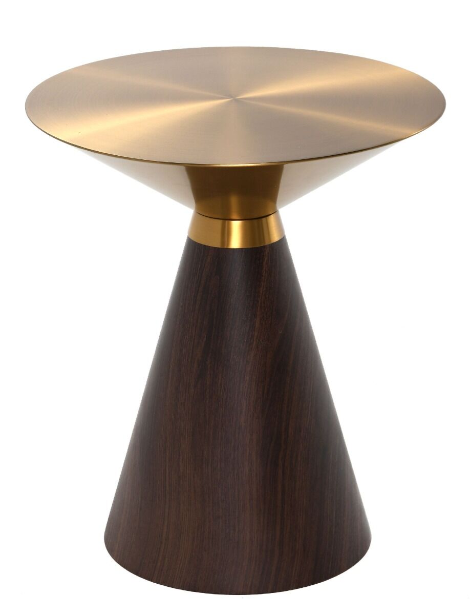 STOLIK KAWOWY w kształcie klepsydry, złoty metalowy blat, brązowa drewniana podstawa, nowoczesny, najwyższa jakość STOLIK KAWOWY w kształcie klepsydry, złoty metalowy blat, brązowa drewniana podstawa, nowoczesny, najwyższa jakość