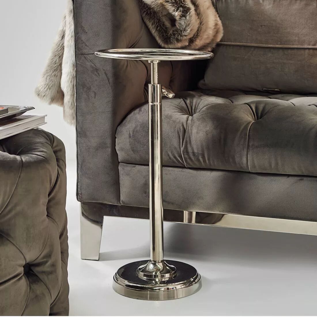 STOLIK POMOCNICZY okrągły, elegancki, srebrne aluminium, regulowana wysokość STOLIK POMOCNICZY okrągły, elegancki, srebrne aluminium, regulowana wysokość