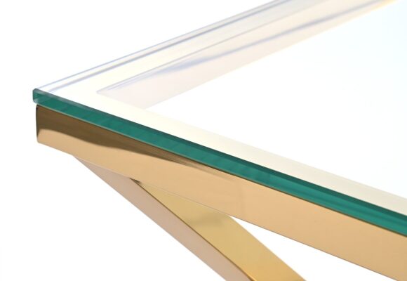 STOLIK POMOCNICZY złoty, metalowa podstawa, transparentny szklany blat, styl glamour-1 STOLIK POMOCNICZY złoty, metalowa podstawa, transparentny szklany blat, styl glamour-1