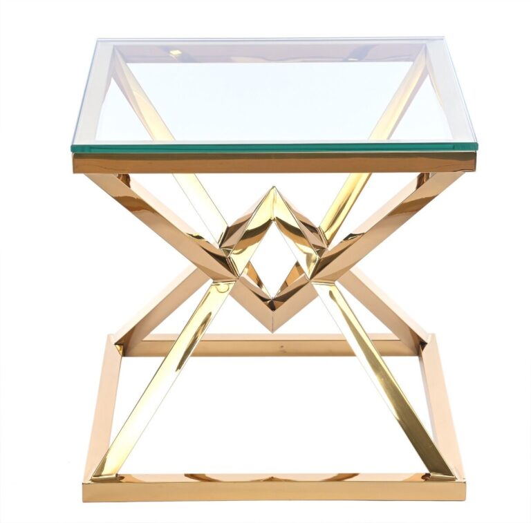 STOLIK POMOCNICZY złoty, metalowa podstawa, transparentny szklany blat, styl glamour, do salonu STOLIK POMOCNICZY złoty, metalowa podstawa, transparentny szklany blat, styl glamour, do salonu