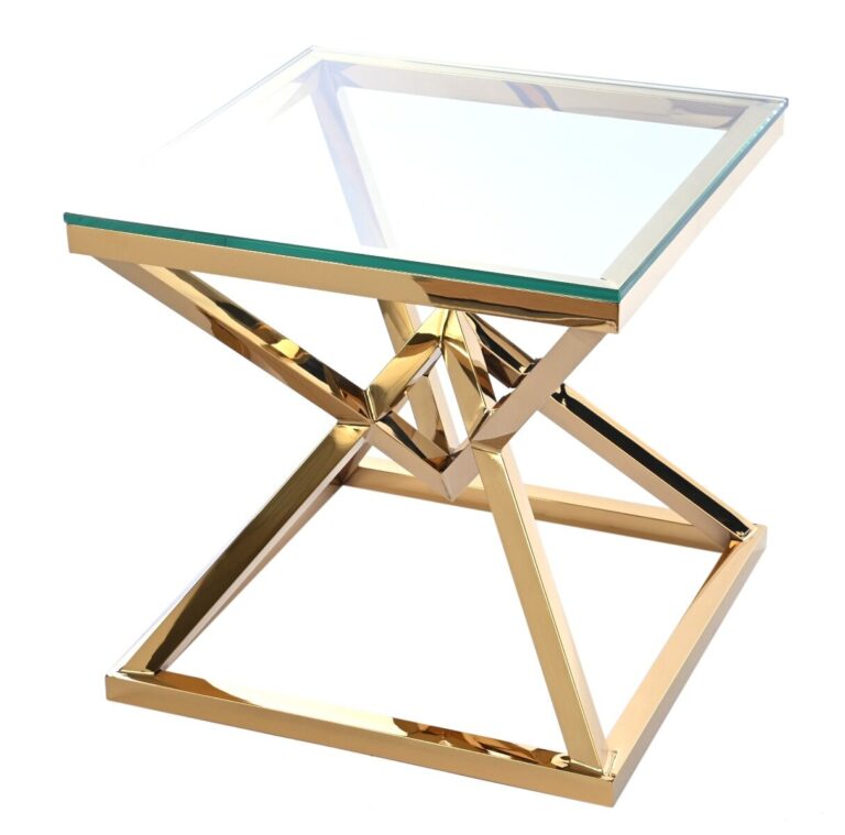 STOLIK POMOCNICZY złoty, metalowa podstawa, transparentny szklany blat, styl glamour, ekskluzywny STOLIK POMOCNICZY złoty, metalowa podstawa, transparentny szklany blat, styl glamour, ekskluzywny