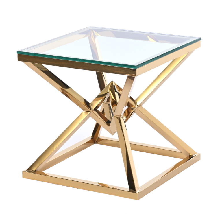 STOLIK POMOCNICZY złoty, metalowa podstawa, transparentny szklany blat, styl glamour, wyjątkowy STOLIK POMOCNICZY złoty, metalowa podstawa, transparentny szklany blat, styl glamour, wyjątkowy