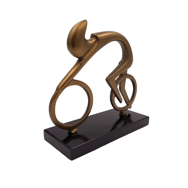 FIGURKA DEKORACYJNA mosiężny kolarz na drewnianej czarnej podstawie, idealna na prezent, wyjątkowa