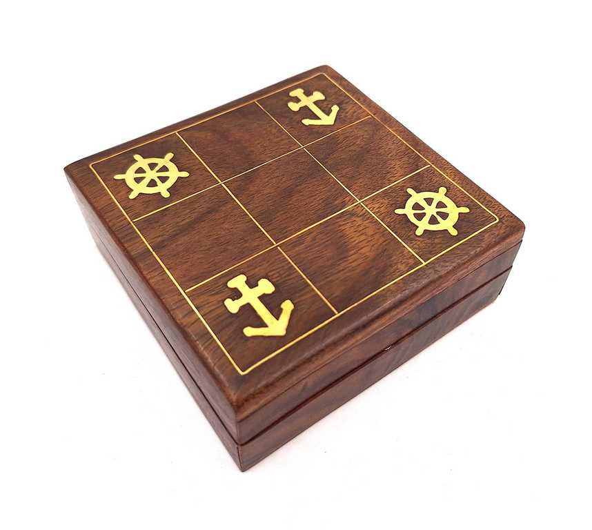 GRA KÓŁKO I KRZYŻYK w marynistycznym stylu, drewniane pudełko, piękna GRA KÓŁKO I KRZYŻYK w marynistycznym stylu, drewniane pudełko, piękna