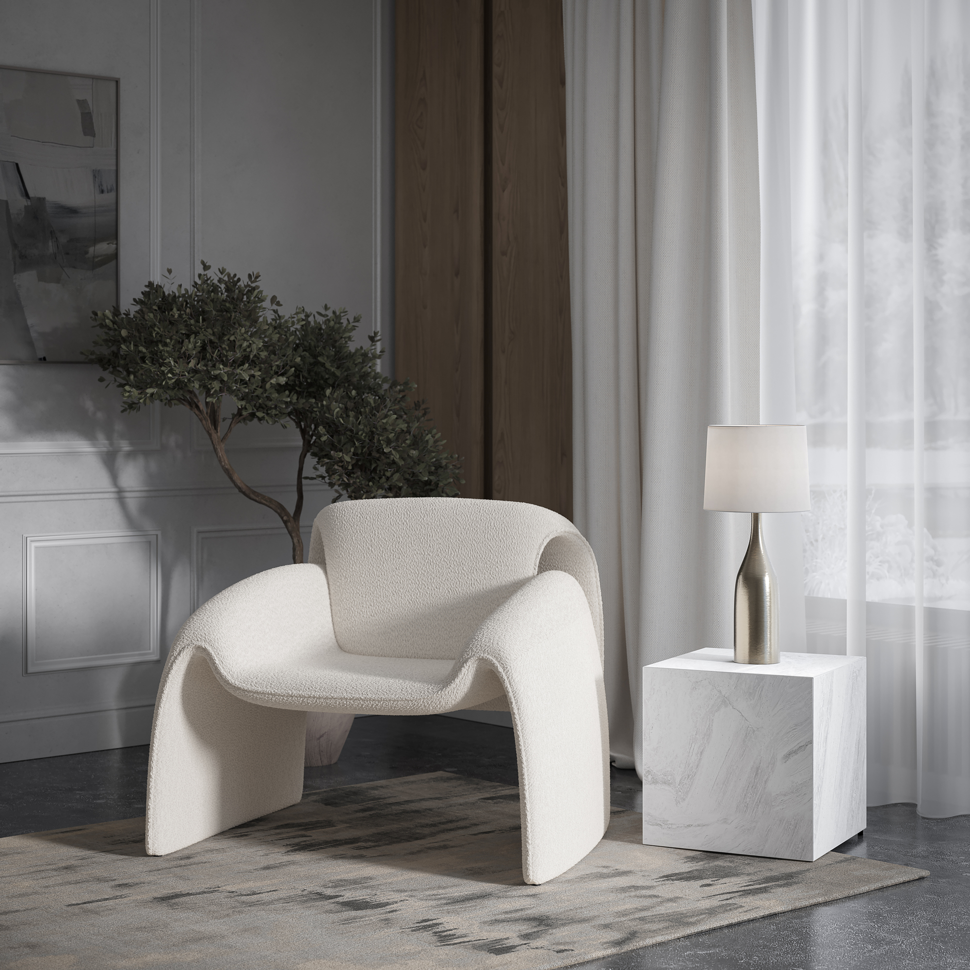 FOTEL tapicerowany, biały, miękka, opływowa rama, nowoczesny, wysoka jakość, glamure FOTEL tapicerowany, biały, miękka, opływowa rama, nowoczesny, wysoka jakość, glamure