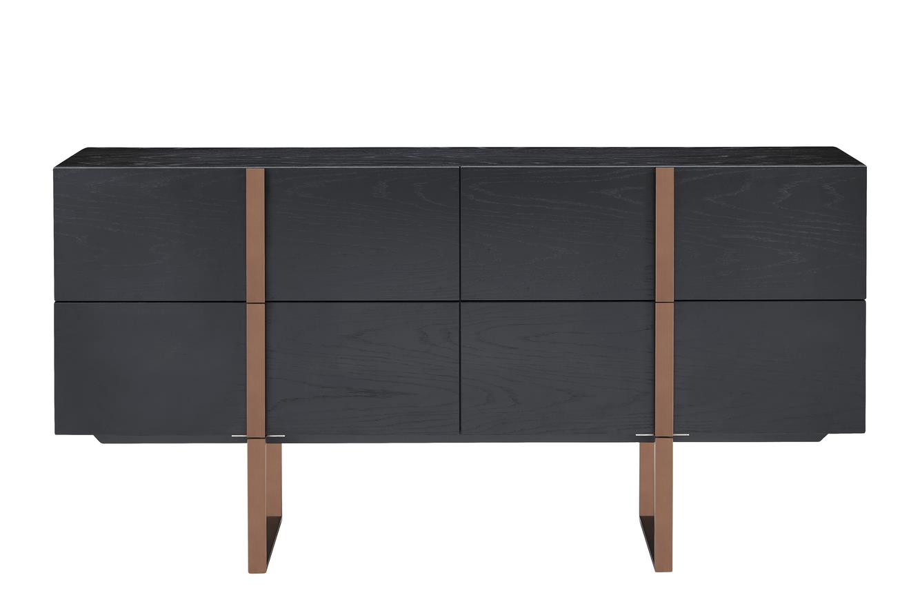 KOMODA Hudson, czarna, uchwyty w kolorze różowego złota, nowoczesna, ponadczasowa