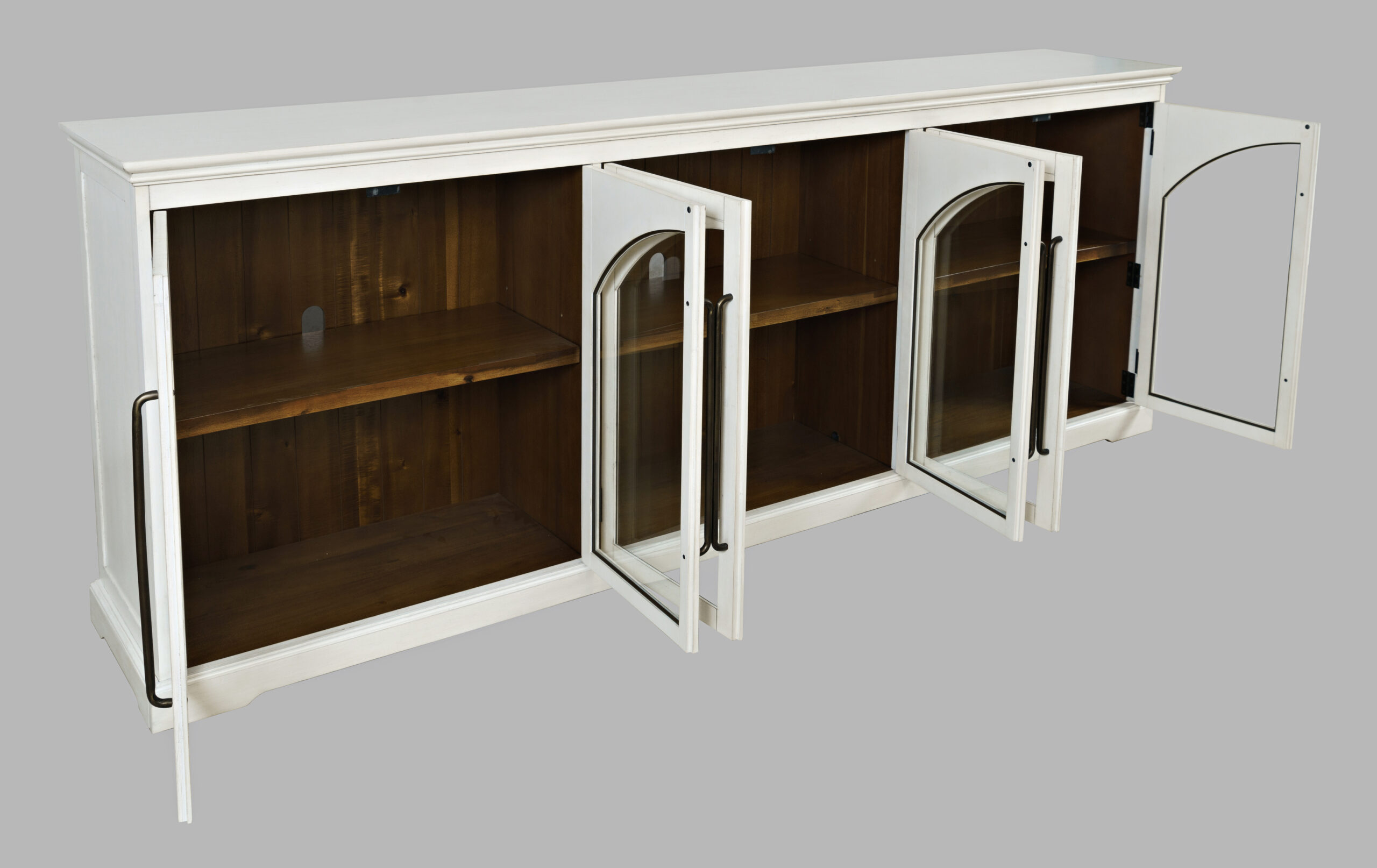 KOMODA, biała, 6-drzwiowa, przeszklona z ozdobnymi łukami, elegancka, pasuje do salonu KOMODA, biała, 6-drzwiowa, przeszklona z ozdobnymi łukami, elegancka, pasuje do salonu