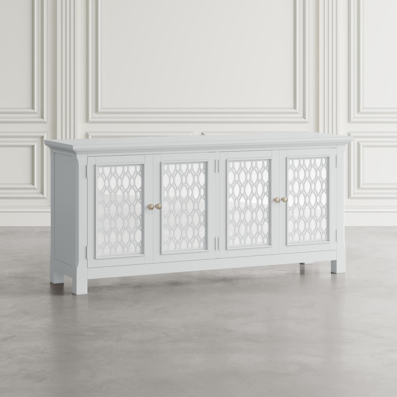 KOMODA biała z lustrzanymi drzwiami wykończonymi ozdobnymi szprosami, z drewna akacji, nietuzinkowy design, stylowa KOMODA biała z lustrzanymi drzwiami wykończonymi ozdobnymi szprosami, z drewna akacji, nietuzinkowy design, stylowa