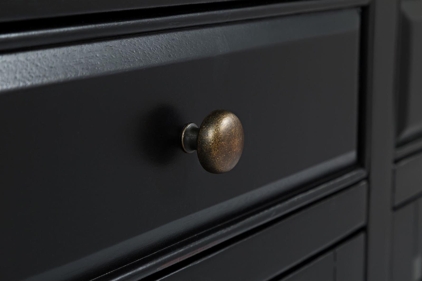 KOMODA czarna, 3-drzwiowa przeszklona z ażurowymi drzwiami, z szufladami i z uchwytami w odcieniu postarzanego złota, wyjątkowa KOMODA czarna, 3-drzwiowa przeszklona z ażurowymi drzwiami, z szufladami i z uchwytami w odcieniu postarzanego złota, wyjątkowa