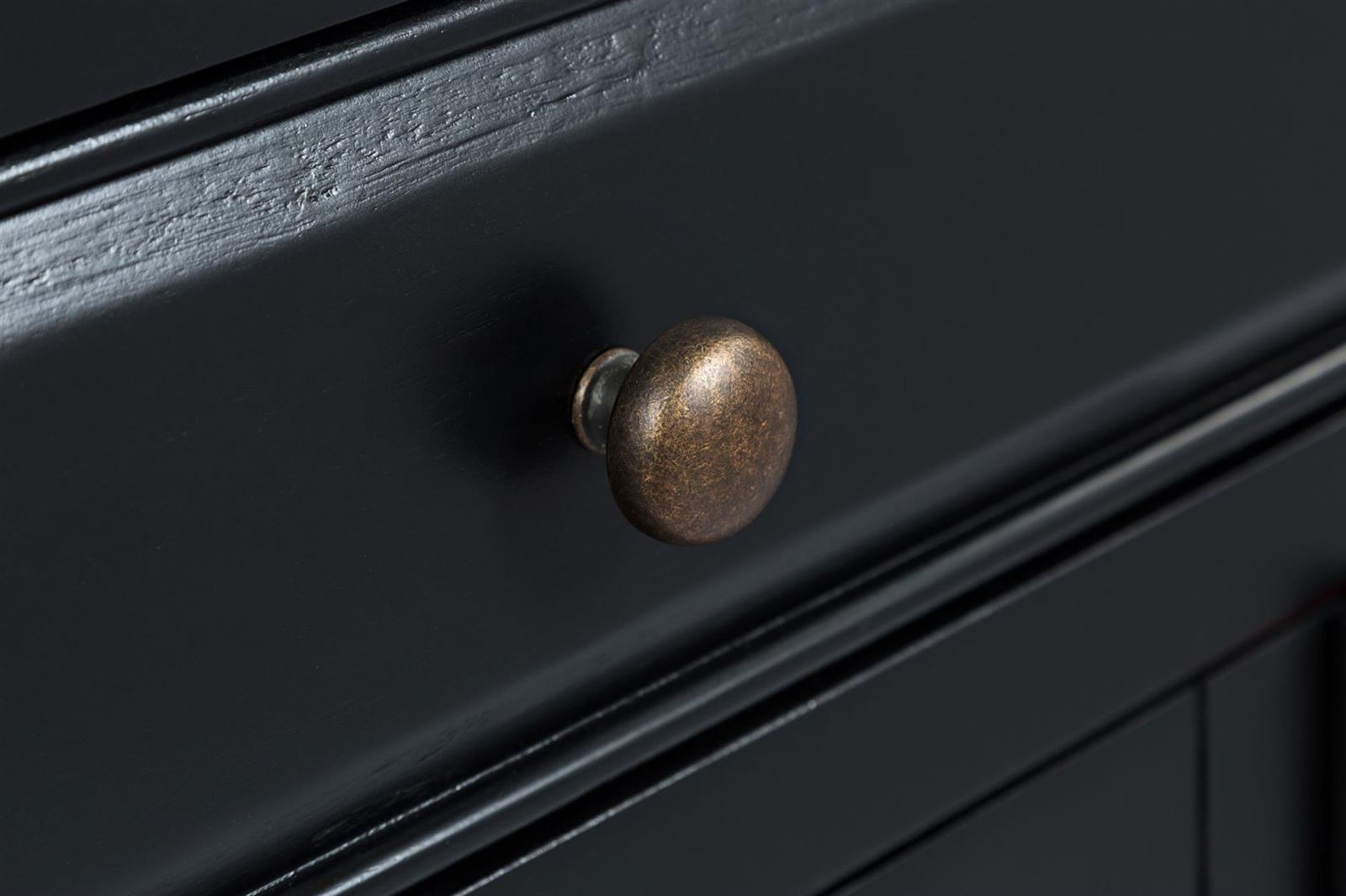 KOMODA czarna, 4-drzwiowa przeszklona z ażurowymi drzwiami, z szufladami i z uchwytami w odcieniu postarzanego złota, klasyczna KOMODA czarna, 4-drzwiowa przeszklona z ażurowymi drzwiami, z szufladami i z uchwytami w odcieniu postarzanego złota, klasyczna