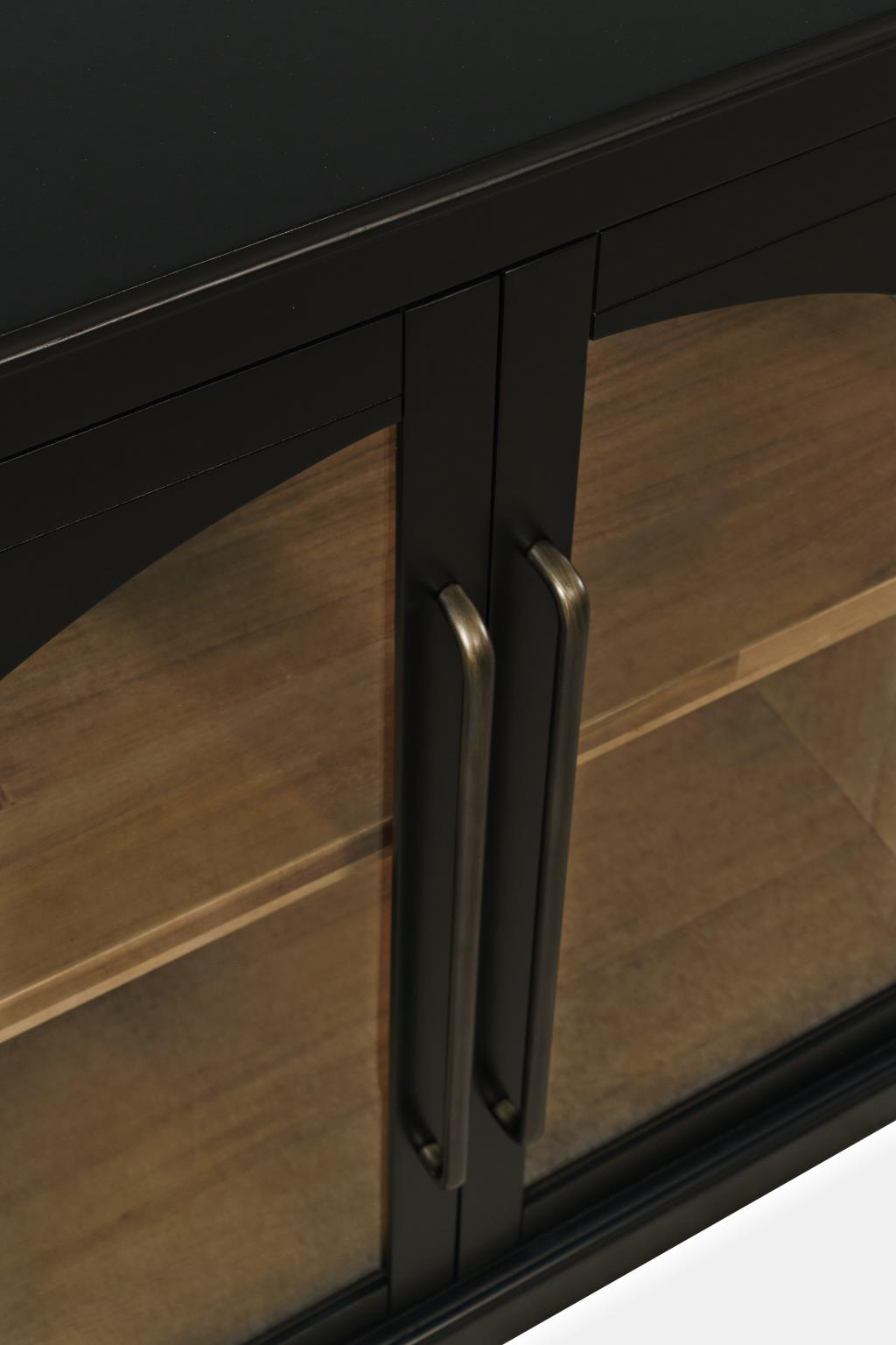 KOMODA, czarna, 6-drzwiowa, przeszklona z ozdobnymi łukami, stylowa i elegancka, wysoka jakość KOMODA, czarna, 6-drzwiowa, przeszklona z ozdobnymi łukami, stylowa i elegancka, wysoka jakość