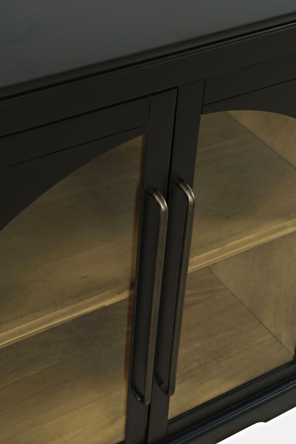 KOMODA czarna, z przeszklonymi drzwiami, ozdobnymi łukami, stylowa, do salonu KOMODA czarna, z przeszklonymi drzwiami, ozdobnymi łukami, stylowa, do salonu