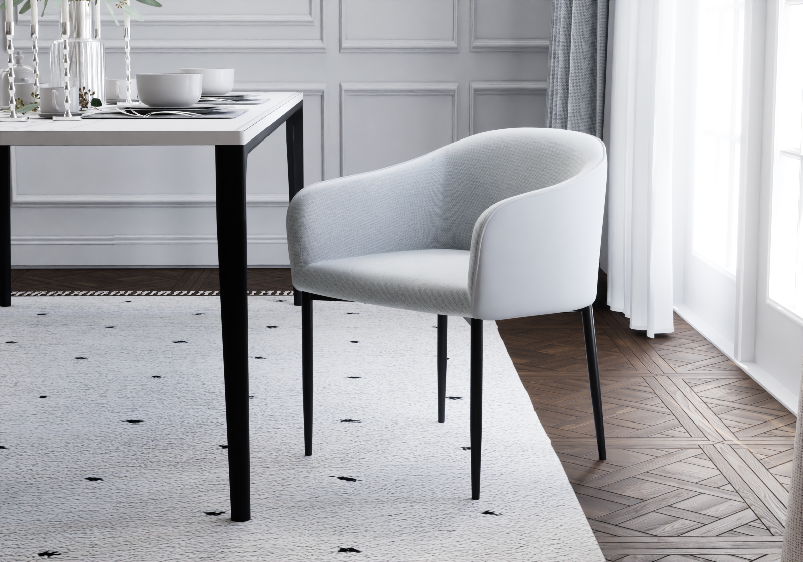 KRZESŁO Zeus tapicerowane, szare, ekoskóra, nogi czarne, eleganckie, stylowe