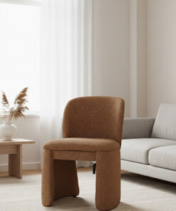 KRZESŁO tapicerowane, w stylu Mid-Century Modern, w całości pokryte materiałem, ceglasta pomarańcza z dodatkiem szarości, luksusowa tapicerka, ponadczasowy