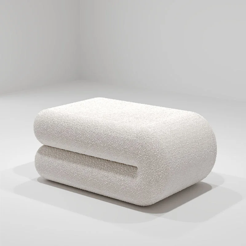 PUFA Due biała w tkaninie boucle, zaokrąglone kształty, nietypowa, designerska, nowoczesna PUFA Due biała w tkaninie boucle, zaokrąglone kształty, nietypowa, designerska, nowoczesna