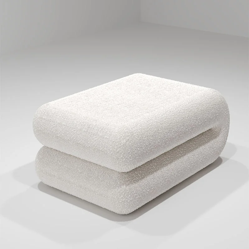 PUFA Due biała w tkaninie boucle, zaokrąglone kształty, nietypowa, designerska PUFA Due biała w tkaninie boucle, zaokrąglone kształty, nietypowa, designerska