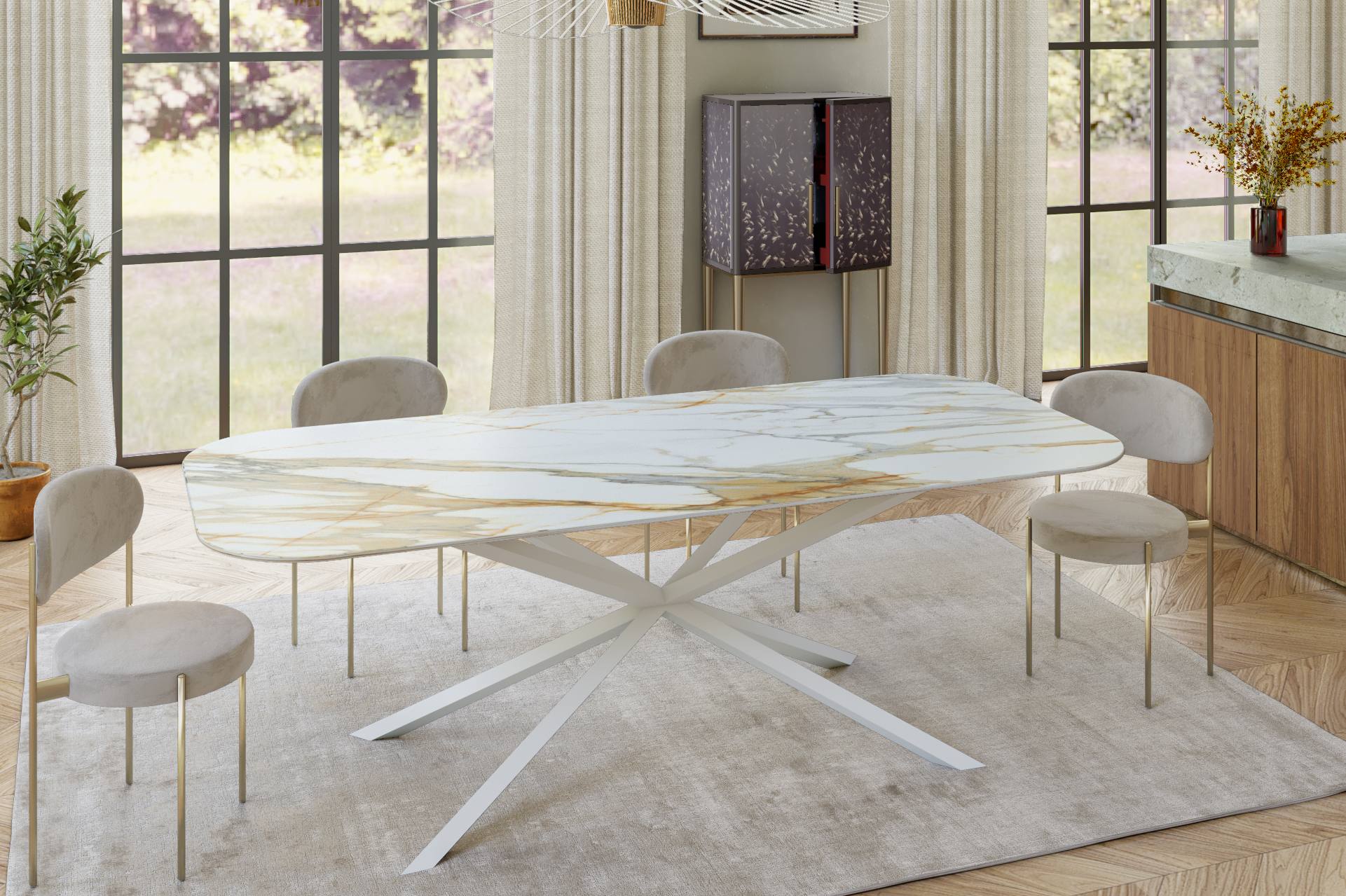 STÓŁ JADALNIANY Connect z blatem ze spieku kwarcowego i stalową podstawą, warianty do wyboru, nowoczesny styl, ręczne wykonanie-1 STÓŁ JADALNIANY Connect z blatem ze spieku kwarcowego i stalową podstawą, warianty do wyboru, nowoczesny styl, ręczne wykonanie-1