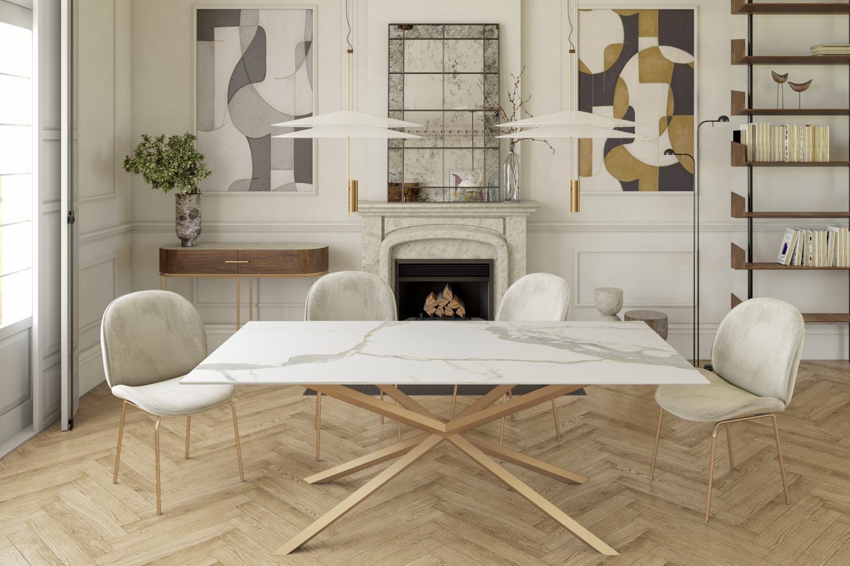 STÓŁ JADALNIANY Connect z blatem ze spieku kwarcowego i stalową podstawą, warianty do wyboru, nowoczesny styl, ręczne wykonanie, do salonu STÓŁ JADALNIANY Connect z blatem ze spieku kwarcowego i stalową podstawą, warianty do wyboru, nowoczesny styl, ręczne wykonanie, do salonu