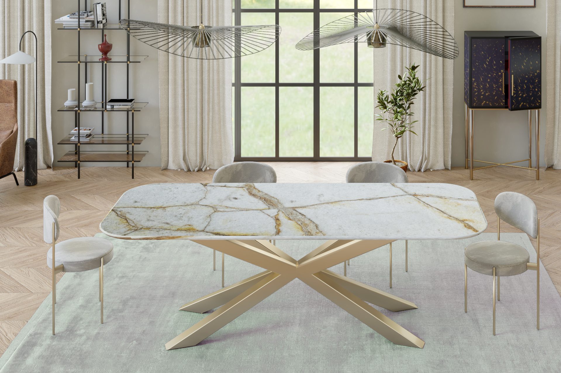 STÓŁ JADALNIANY Luca Natural z prosotkątnym blatem z kwarcytu i stalową podstawą, nowoczesny styl, ręczne wykonanie, ekskluzywny STÓŁ JADALNIANY Luca Natural z prosotkątnym blatem z kwarcytu i stalową podstawą, nowoczesny styl, ręczne wykonanie, ekskluzywny