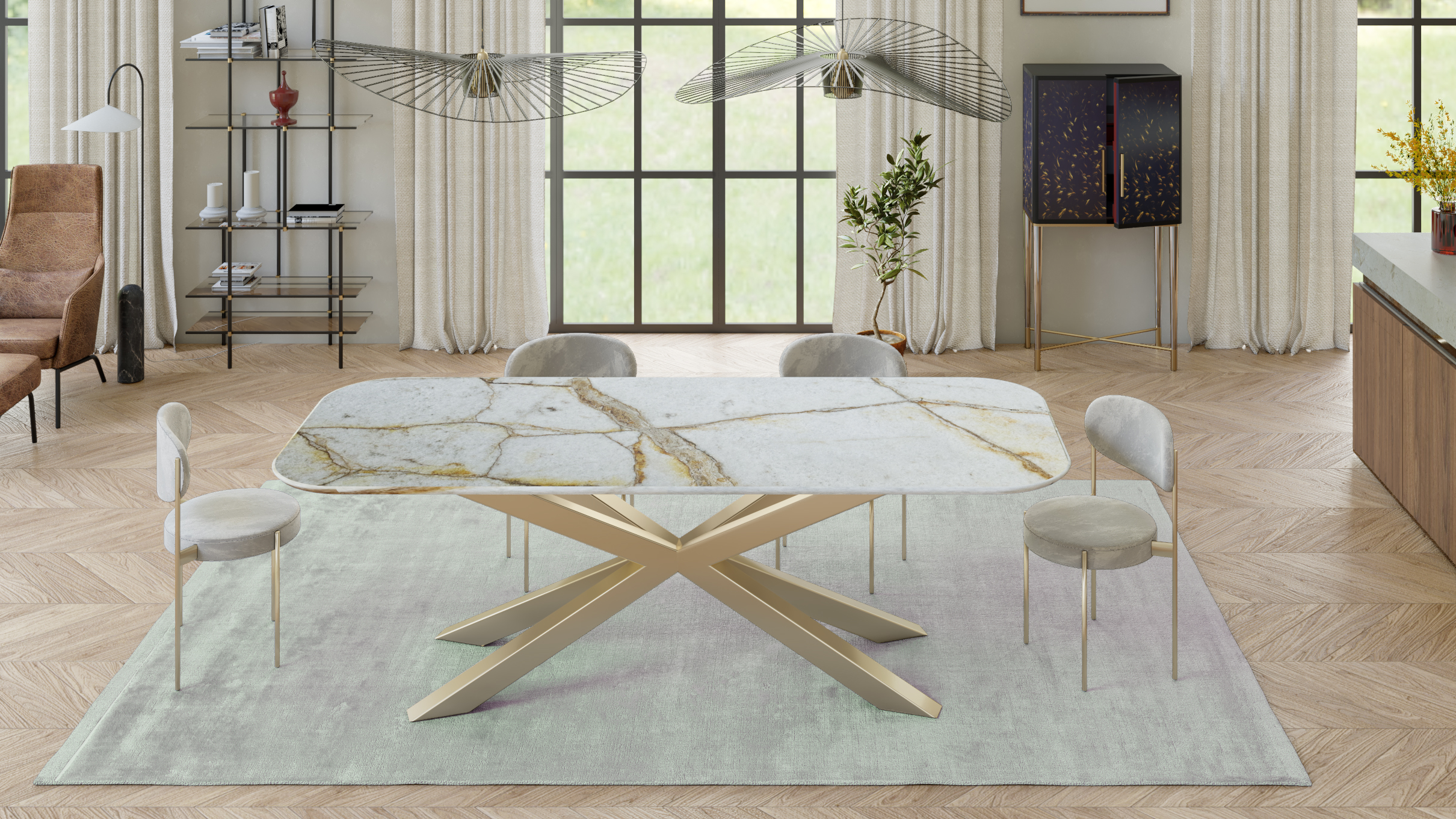 STÓŁ JADALNIANY Luca Natural z prosotkątnym blatem z kwarcytu i stalową podstawą, nowoczesny styl, ręczne wykonanie, piękny STÓŁ JADALNIANY Luca Natural z prosotkątnym blatem z kwarcytu i stalową podstawą, nowoczesny styl, ręczne wykonanie, piękny