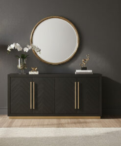 KOMODA Seville z drewna bukowego, czarny korpus, złote półmatowe dodatki, nowoczesny styl