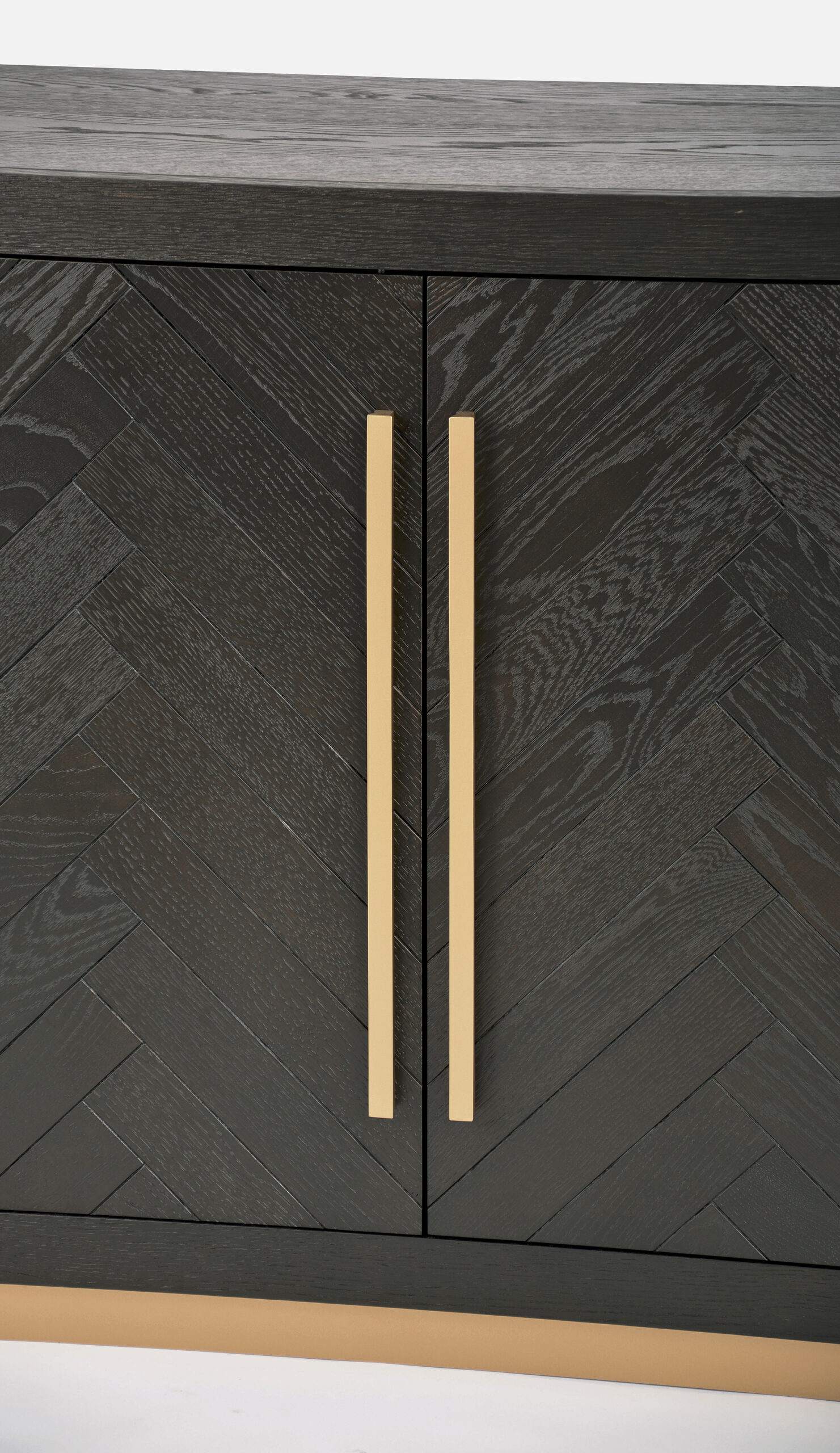 KOMODA Seville z drewna bukowego, czarny korpus, złote półmatowe dodatki, nowoczesny styl glamour, detale