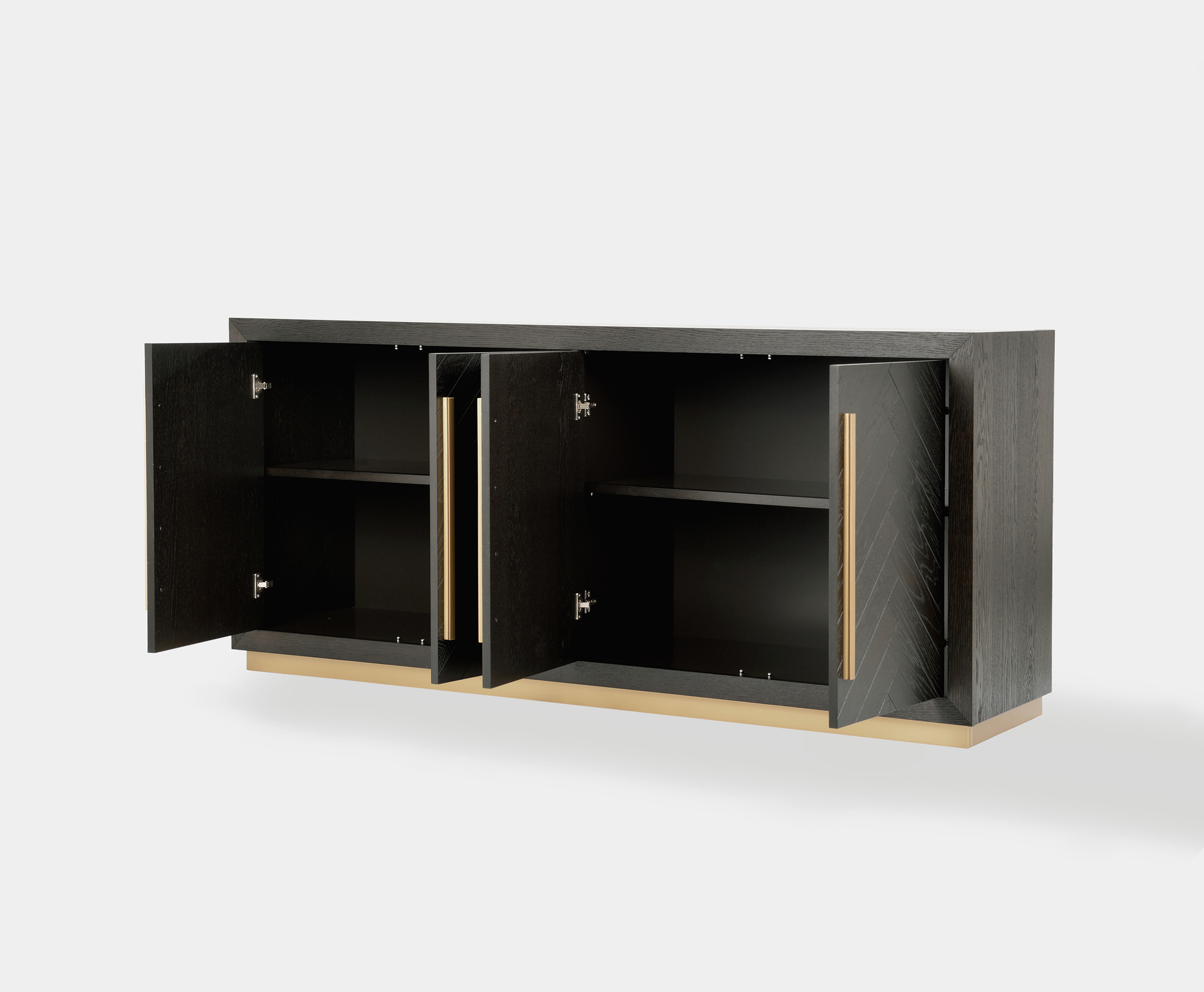 KOMODA Seville z drewna bukowego, czarny korpus, złote półmatowe dodatki, nowoczesny styl glamour, nowoczesna