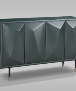 Alternative view of KOMODA w kolorze perłowej zieleni, fronty z symetryczną strukturą 3D, metalowe nogi ze złotym akcentem, designerski styl