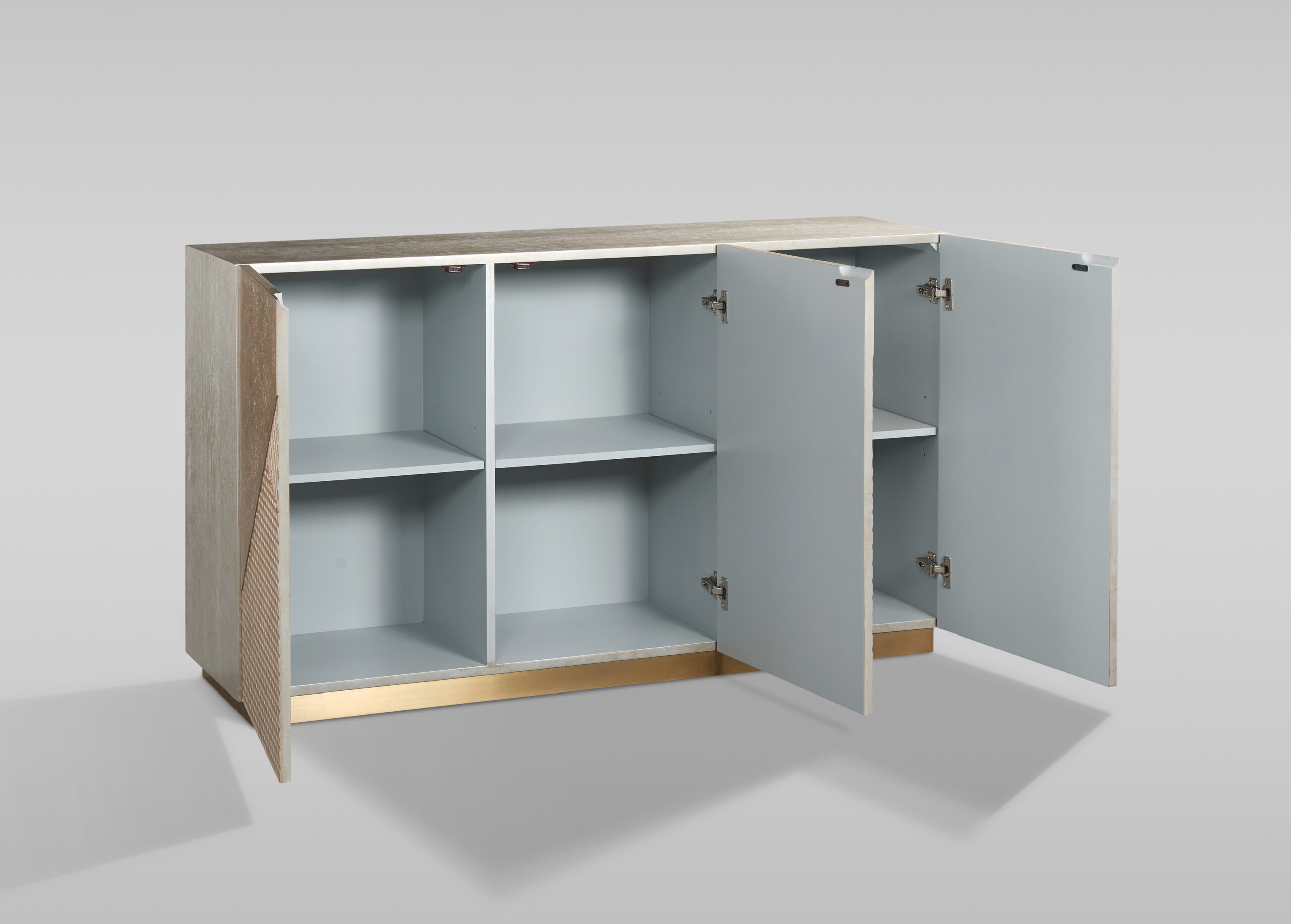 KOMODA w kolorze szampańskiego złota, fronty ze strukturą 3D i gemoetrycznym wzorem, nowoczesny styl, wyjątkowa KOMODA w kolorze szampańskiego złota, fronty ze strukturą 3D i gemoetrycznym wzorem, nowoczesny styl, wyjątkowa