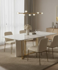 STÓŁ JADALNIANY prostokątny z białego marmuru i złoto szczotkowanej stali nierdzewnej, nowoczesny styl